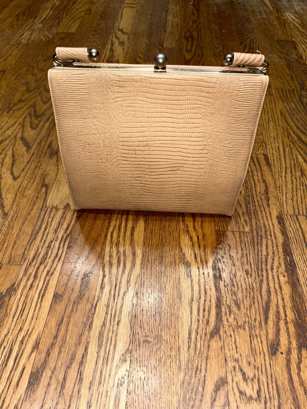 Vintage Classic Beige Textured Frame Top Handle Bag Minimalist Fashion